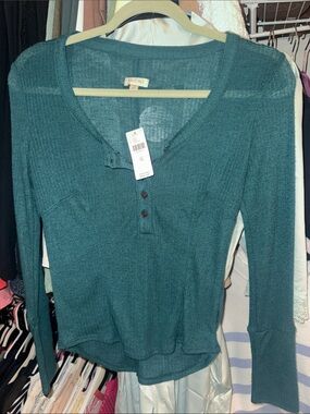 NWT Anthro Pilcro Teal Long-Sleeve Henley Top X-Small